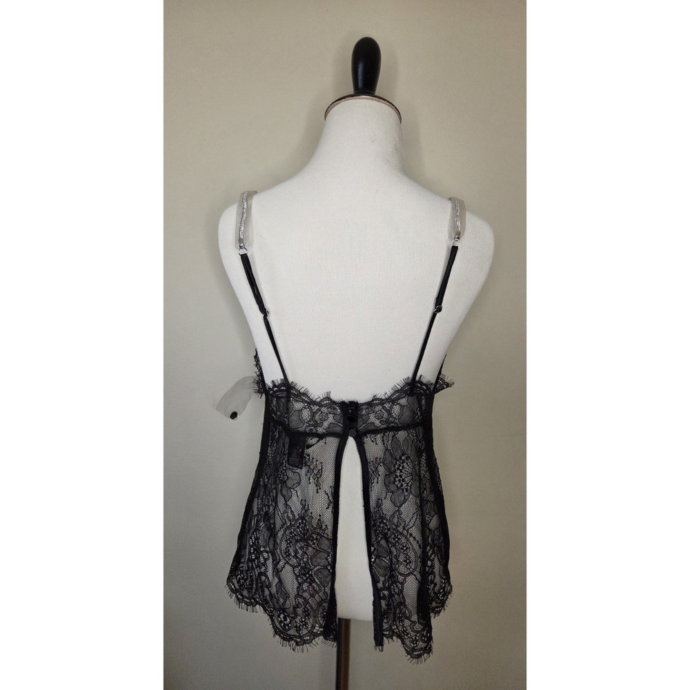 NWT Victoria'sโ Secret Cami Tank Bling CZ Strap Split Back Lace Trim Sz S Sexy